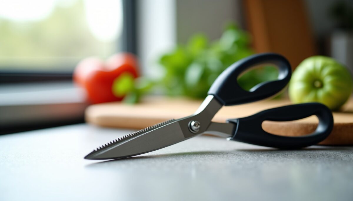 Découvrez le rôle insoupçonné de la partie dentée au centre de vos ciseaux de cuisine : fonctionnalité et astuces pratiques