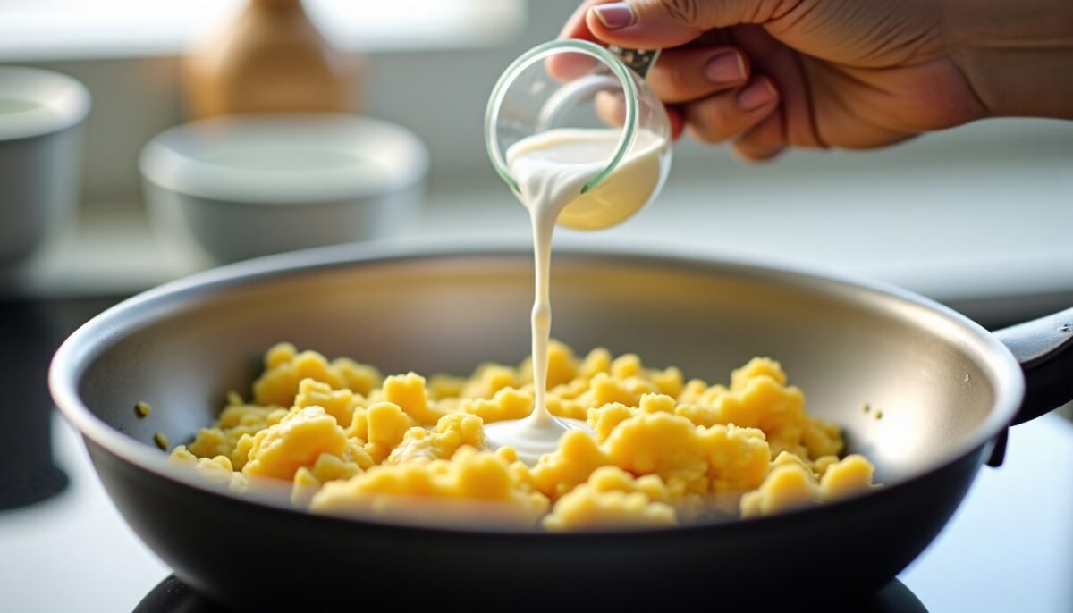 « Je verse toujours un filet de lait » : l’erreur courante que 99% des amateurs font en préparant leurs œufs brouillés
